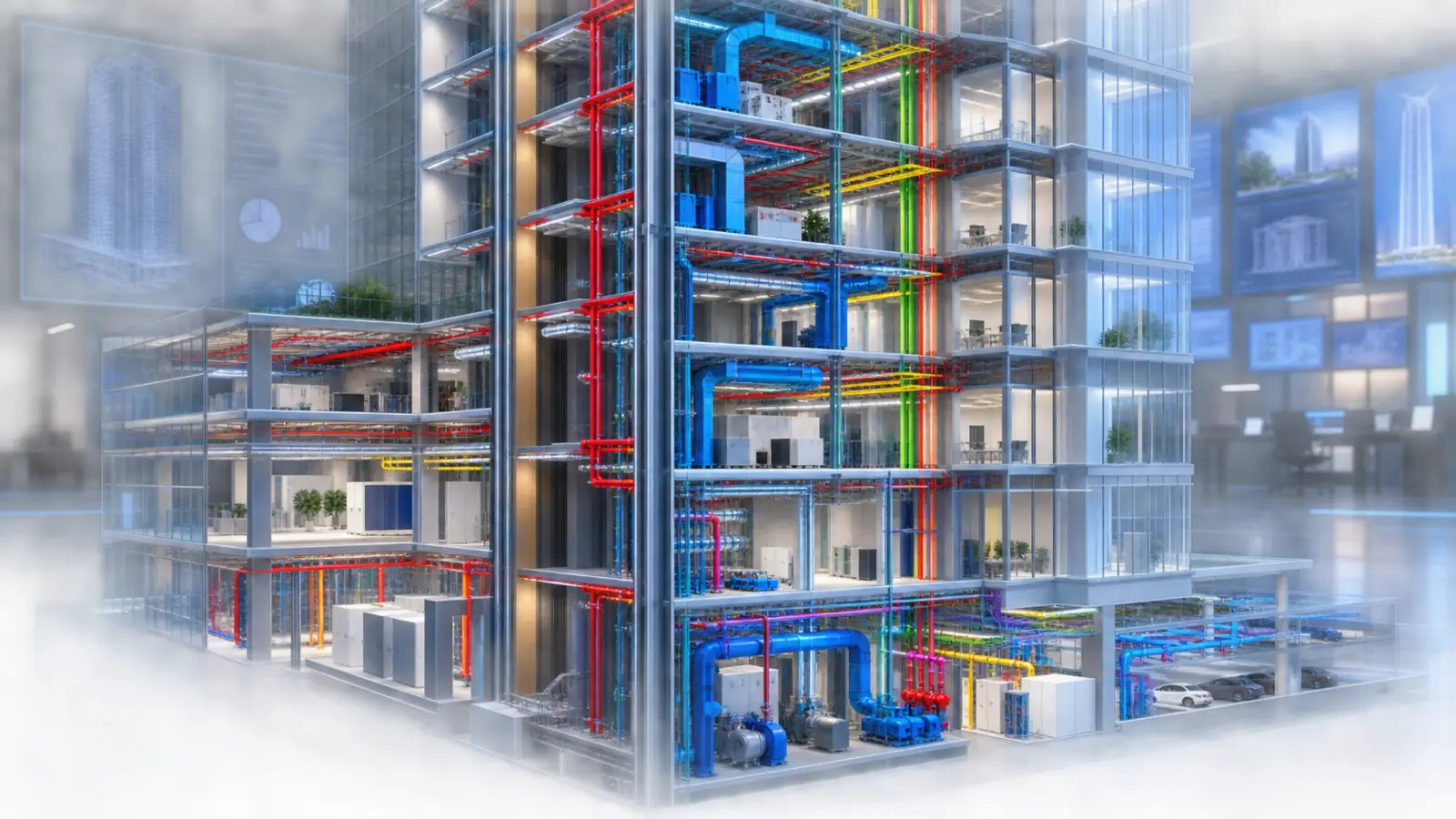 Coordinated Revit BIM model showing multidisciplinary building services